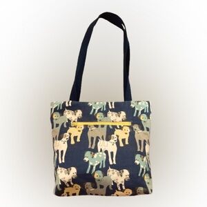 Dog Lovers Tote Bag | Zippered Multiple Pockets | Puppy Print Blue NWT